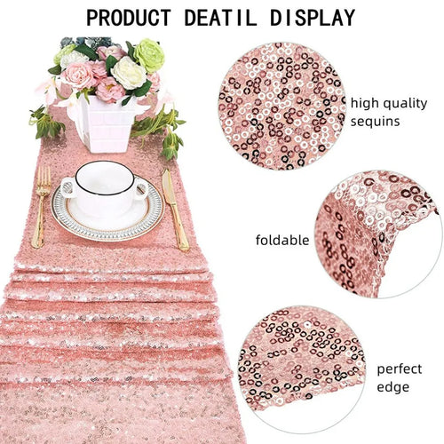 Chemin de table paillettes doré argent rose festif