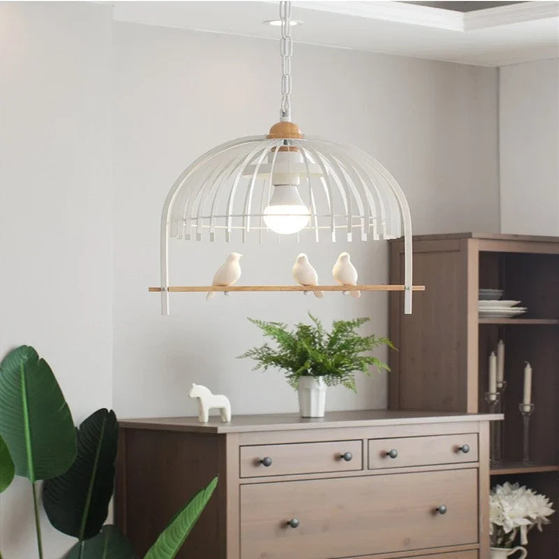 Nordic Resin Iron Bird Cage Chandelier For Dining Room Kitchen Restaurant Cafe Indoor Decoration Hanging Lamp Light Fixtures - vue 5 sur 10