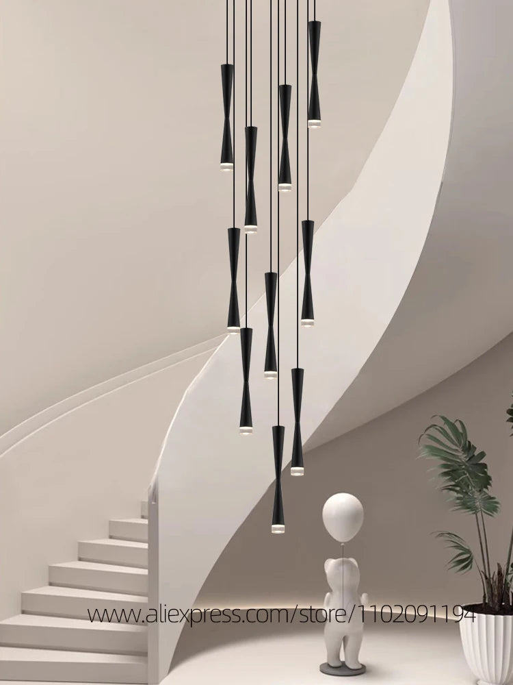 suspension led duplex luxe escalier lustre moderne hôtel éclairage - vue 5 sur 15