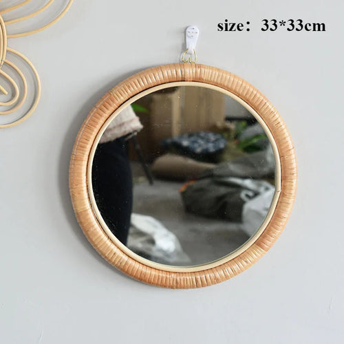 miroirs décoratifs rétro en rotin faits main pour décoration murale - vue 7 sur 6