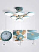 lustre moderne en bois avec luminaire led pour décoration maison