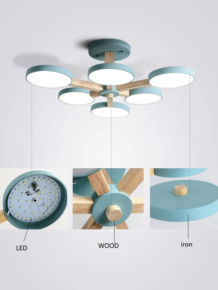 lustre moderne en bois avec luminaire led pour décoration maison - vue 6 sur 5