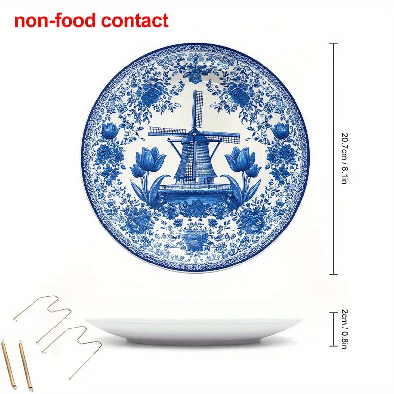 Assiette murale 20 cm porcelaine motif moulin vintage - vue 3 sur 5