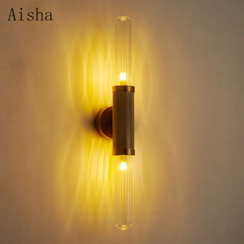 applique murale rétro à rayures en verre doré à double tête - vue 5 sur 8