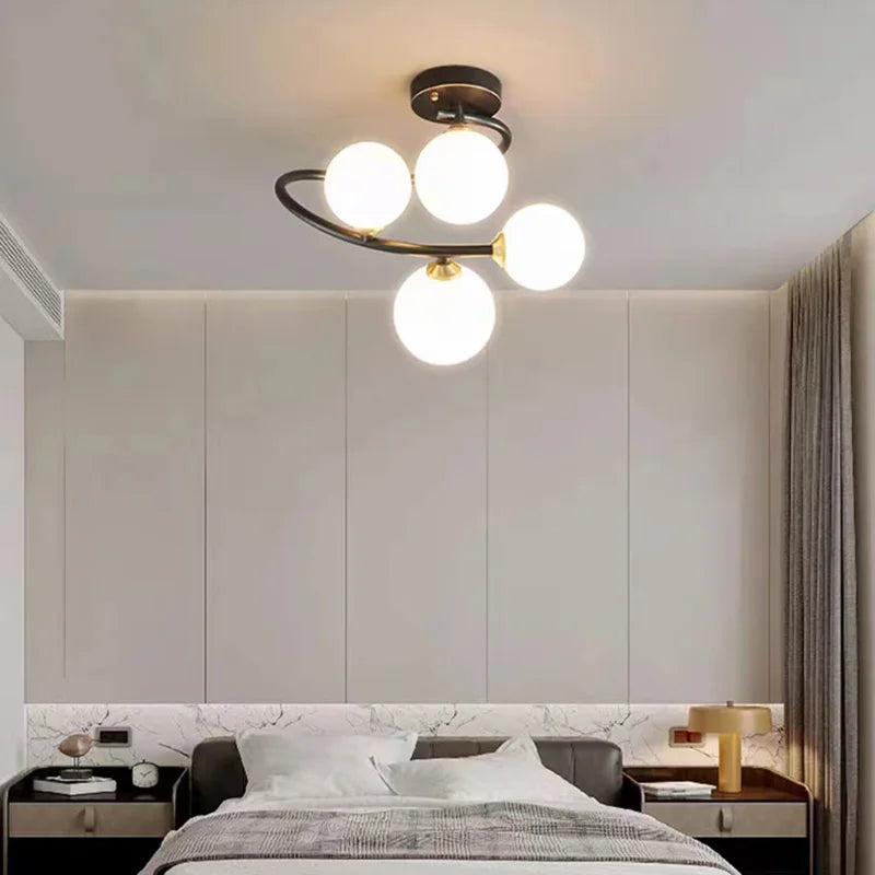 lustre moderne en verre et cuivre noir pour intérieur - vue 3 sur 9