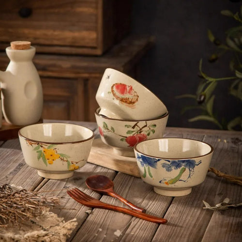 bol ceramique retro asiatique motif floral soupe riz