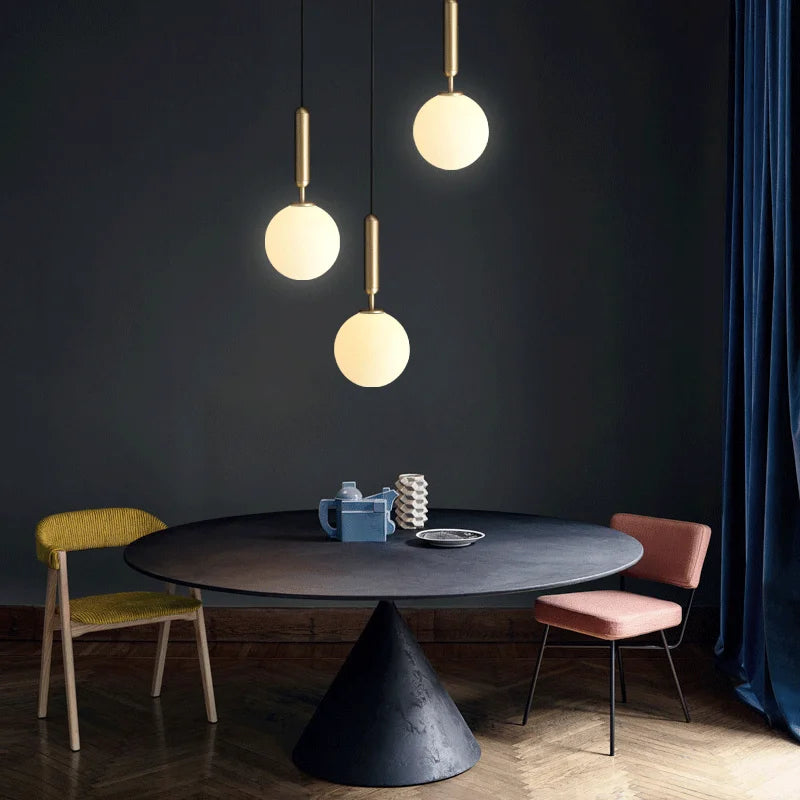 lustre nordique en cuivre design créatif en verre à LED - vue 5 sur 9
