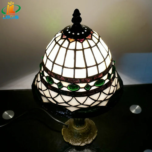 lampe de table style tiffany en verre décoratif antique - vue 3 sur 6