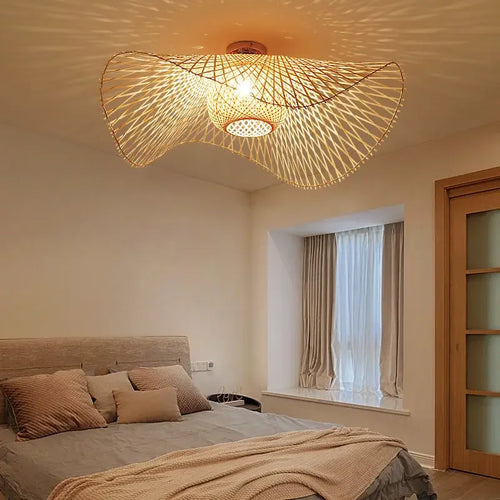 lustre en bambou tissé style japonais pour décoration moderne - vue 4 sur 8