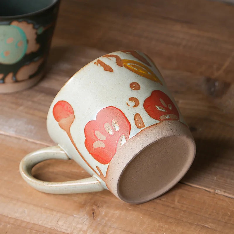 Mug céramique rétro motif floral peint main