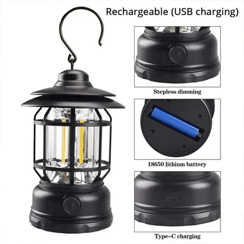 lampe de camping rétro rechargeable étanche pour aventures en plein air - vue 9 sur 8