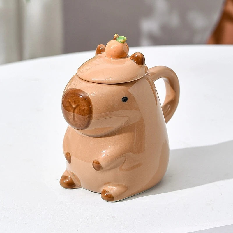 Mug capybara mignon en céramique avec couvercle cadeau
