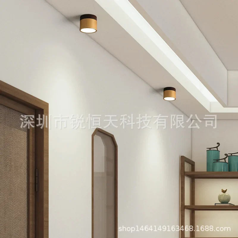 Downlight ouvert monté couleur noyer sans poinçon salon intégré projecteur Led rond couloir lumière
