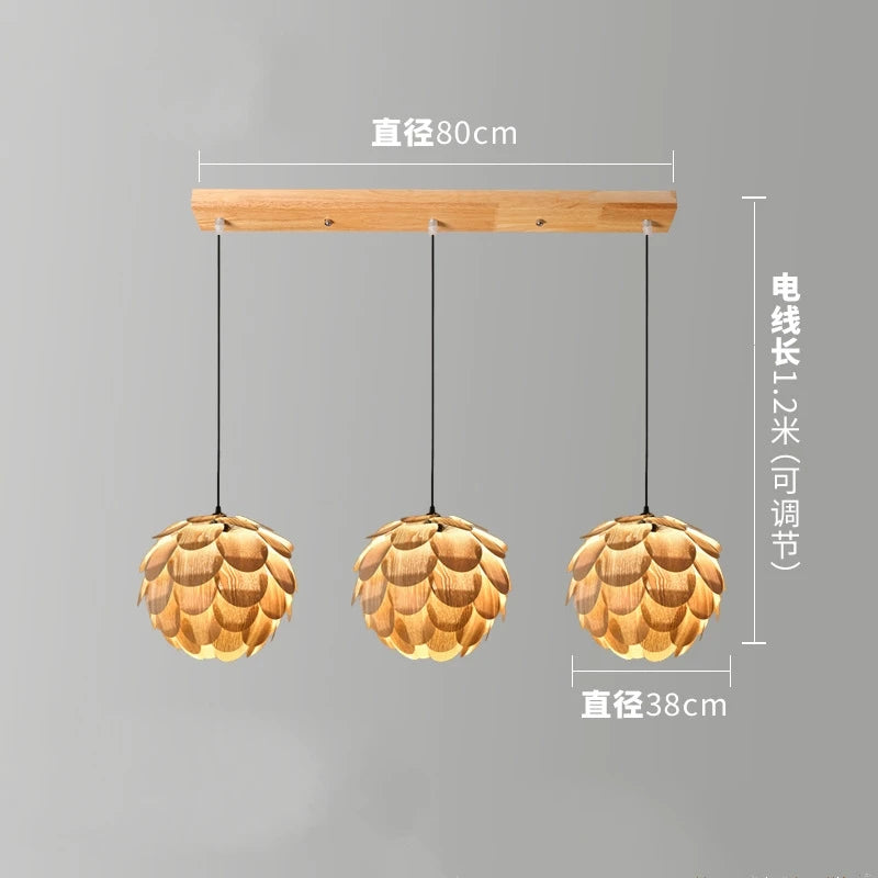 lustre créatif en bambou forme fruits de pin éclairage nordique led - vue 9 sur 10