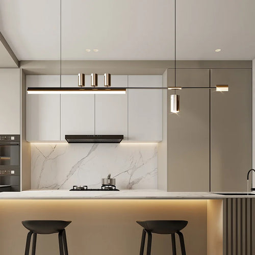 SANDYHA Restaurant moderne Lustres bande linéaire lampe à LED salle à manger Lustre Salon Design Luxe Luminarias Pendentes E Lustres