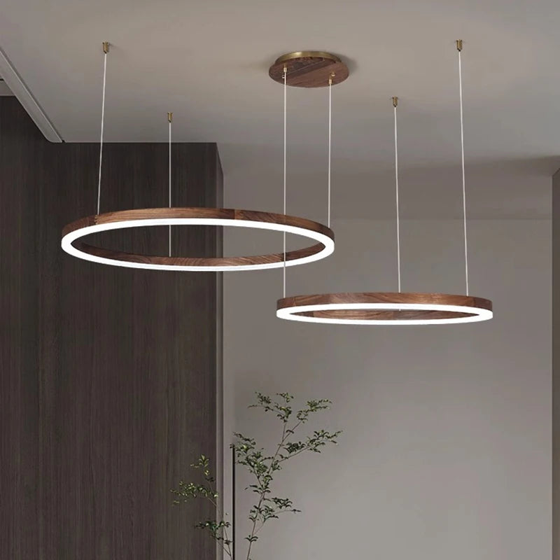 lustre moderne en bois massif avec lumières led