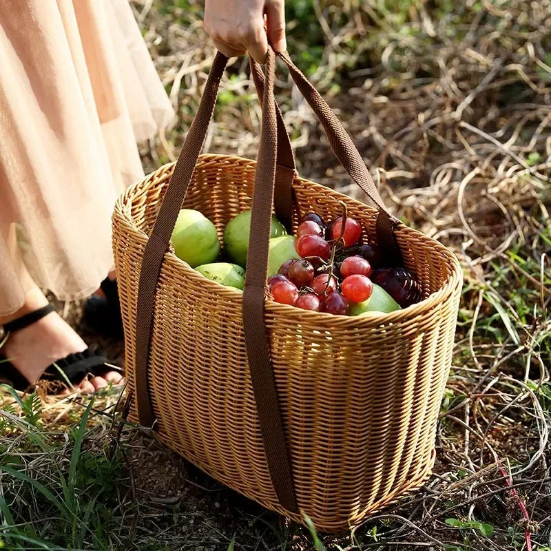 panier de pique-nique en osier pour rangement et courses - vue 5 sur 22