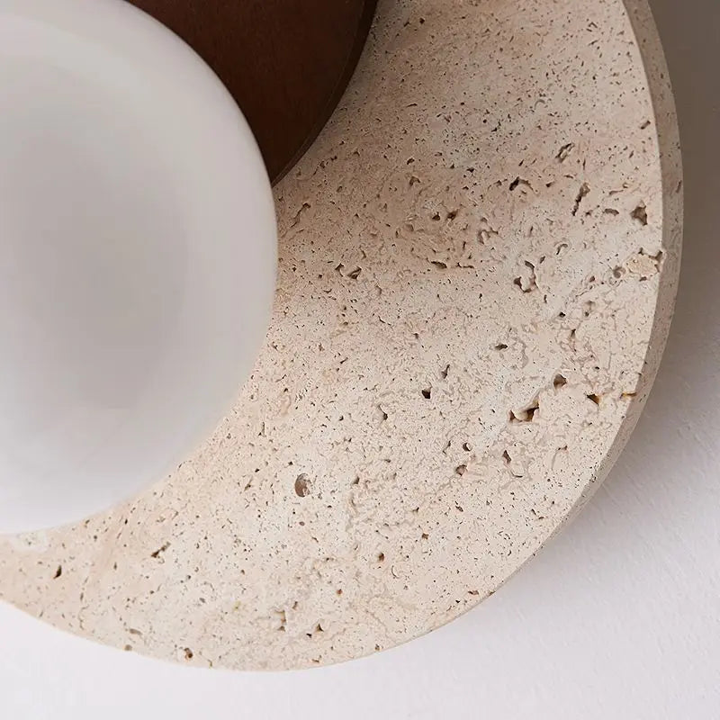 Japanese style Wabi-sabi Round Wall Lamps for Living Room Bedside Aisle Stair Entrance Decor Yellow Cave Stone Solid Wood Light - vue 6 sur 8