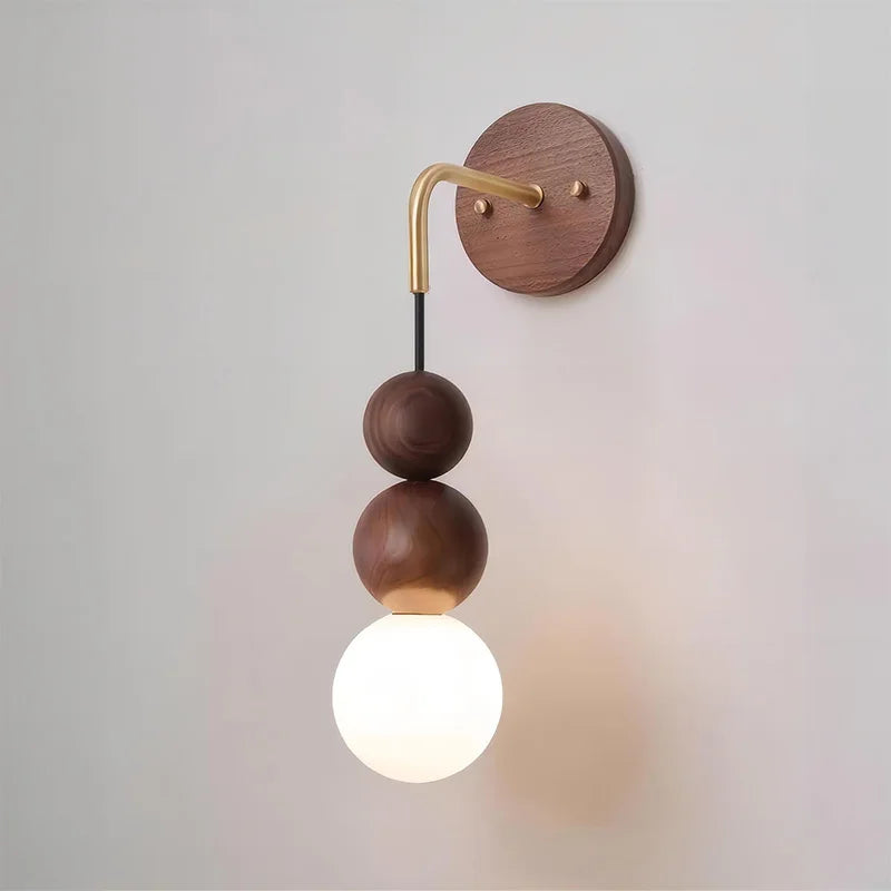 Walnut Wood Brass Gradient Glass Wall Light, Wall Sconce for Bedroom, Bedside, Living, Dining Room, Corridor aisle - vue 7 sur 8