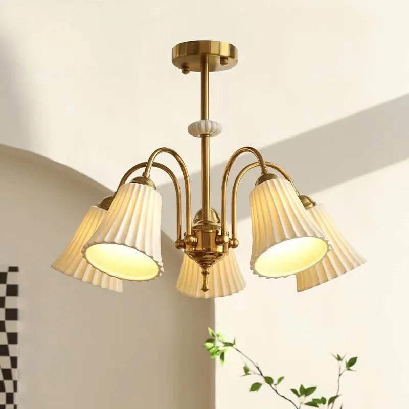 Lustre de style français rétro en céramique blanche - vue 5 sur 11