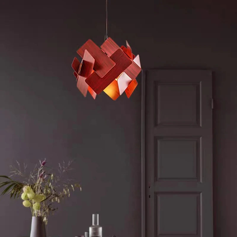 lampes suspendues créatives en bois avec cordon réglable - vue 4 sur 10