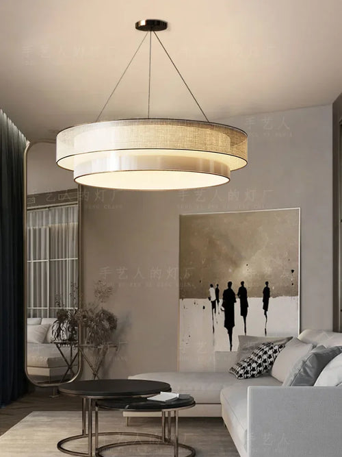 lustre circulaire style chinois zen avec tissu luminaire ingénierie - vue 5 sur 8