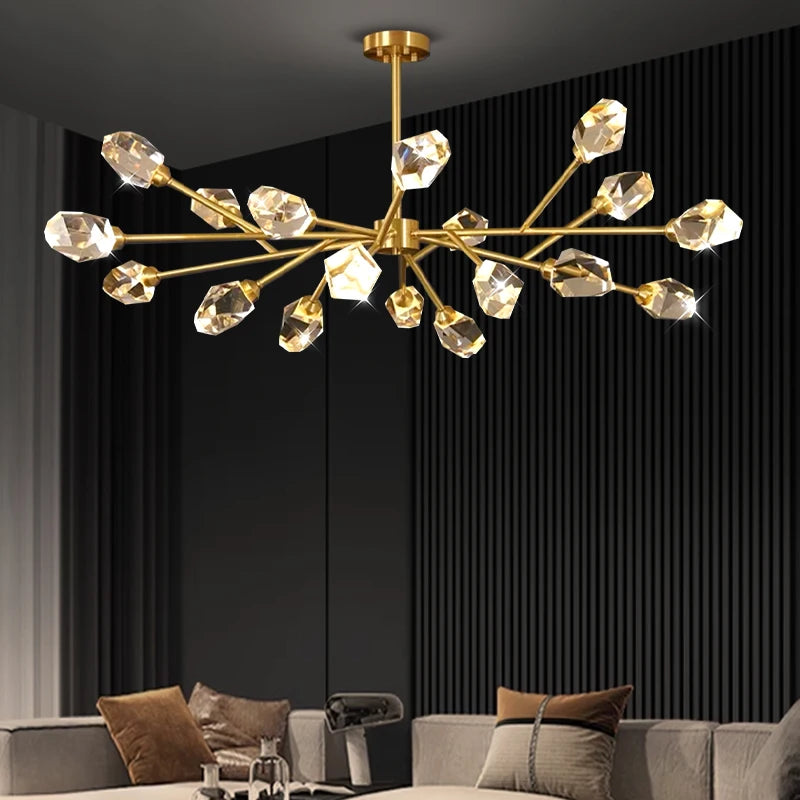 lustre en cuivre et cristal pour une ambiance élégante - vue 3 sur 8