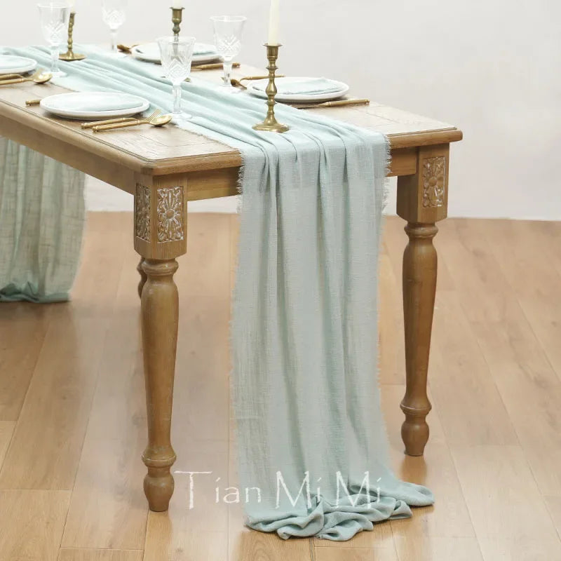 Chemin de table coton gaze vintage beige mariage