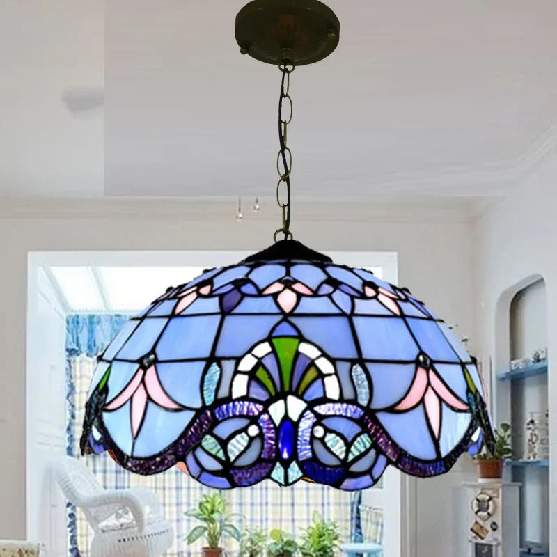 suspension tiffany en verre décorative style nordique paon faite à la main - vue 3 sur 10