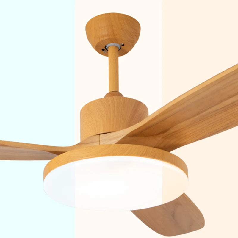 ventilateur de plafond moderne en bois avec lumière led et télécommande - vue 5 sur 12
