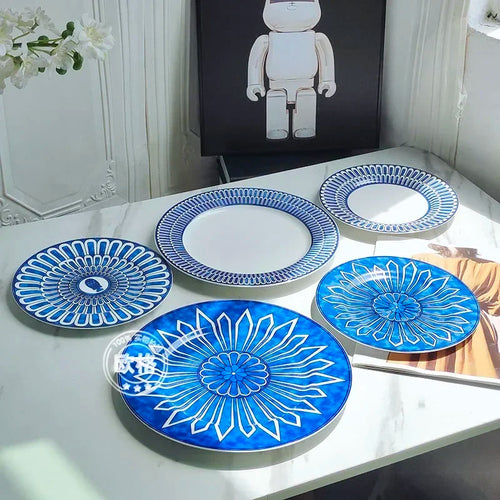 Assiette céramique style européen motif sceau pour dessert