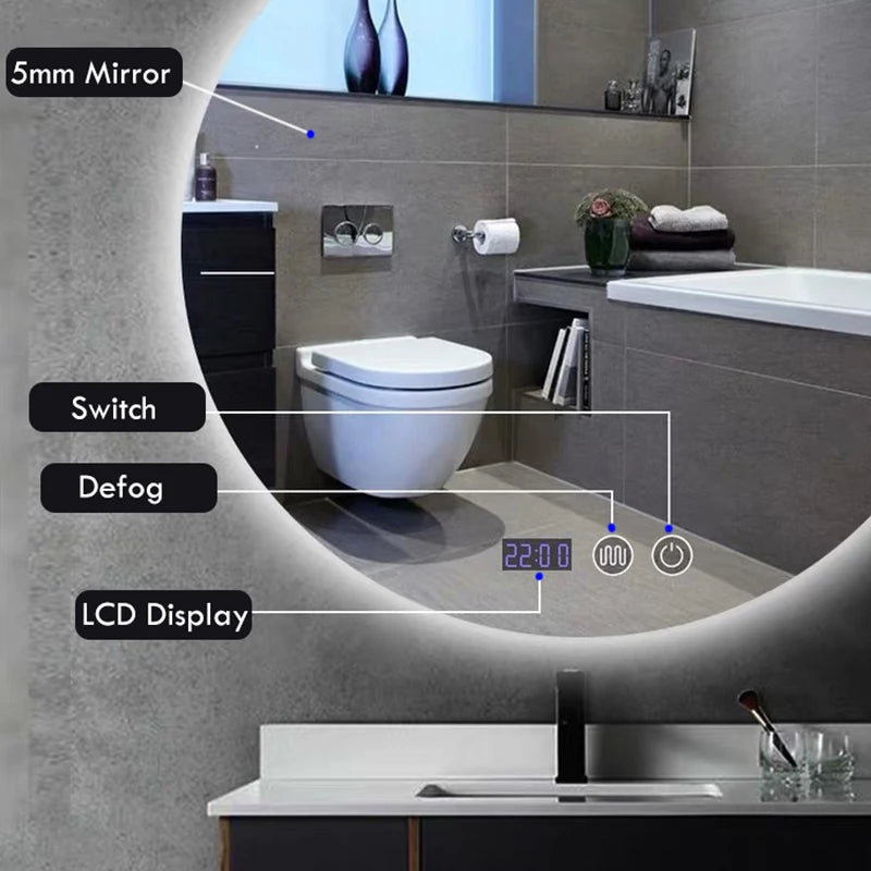 miroir rond avec rétroéclairage réglable et antibuée décoratif - vue 5 sur 10