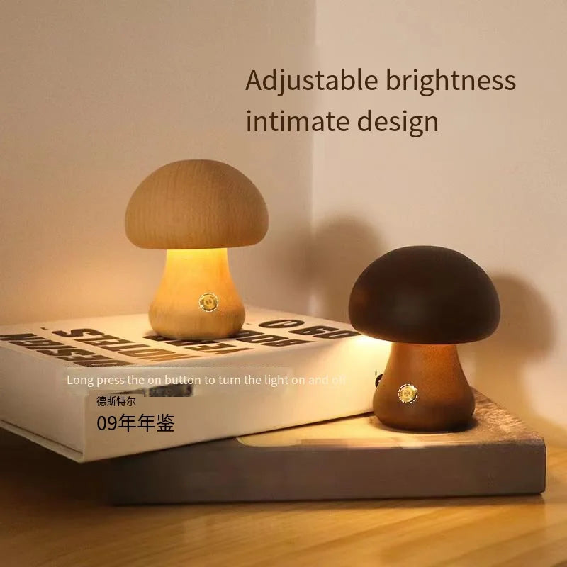 Lampe LED Veilleuse Tactile en forme de champignon en bois