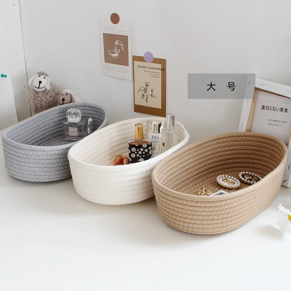 paniers de rangement en corde de coton tissés pour jouets et vêtements - vue 3 sur 9