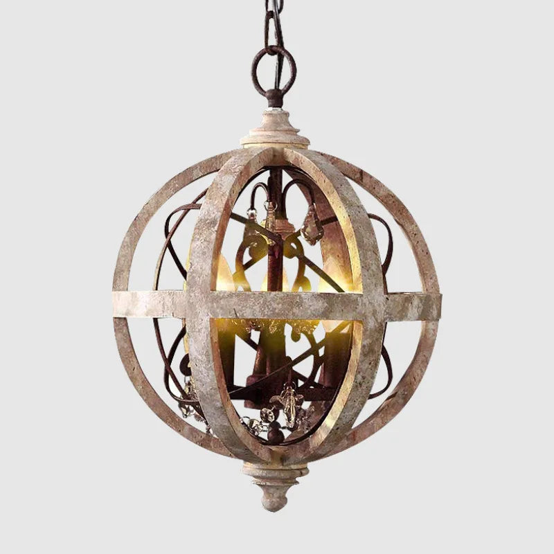 lustre en bois style campagne américaine avec détails en cristal - vue 2 sur 6