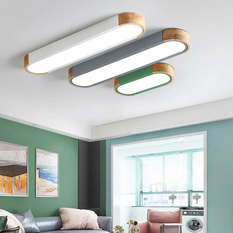 SANDYHA plafonniers nordique Led bois fer acrylique Rectangle piste lampe pour salon chambre décor intérieur luminaires - vue 3 sur 15