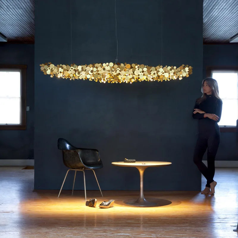 lampe de luxe à suspension post-moderne en acier inoxydable - vue 3 sur 10