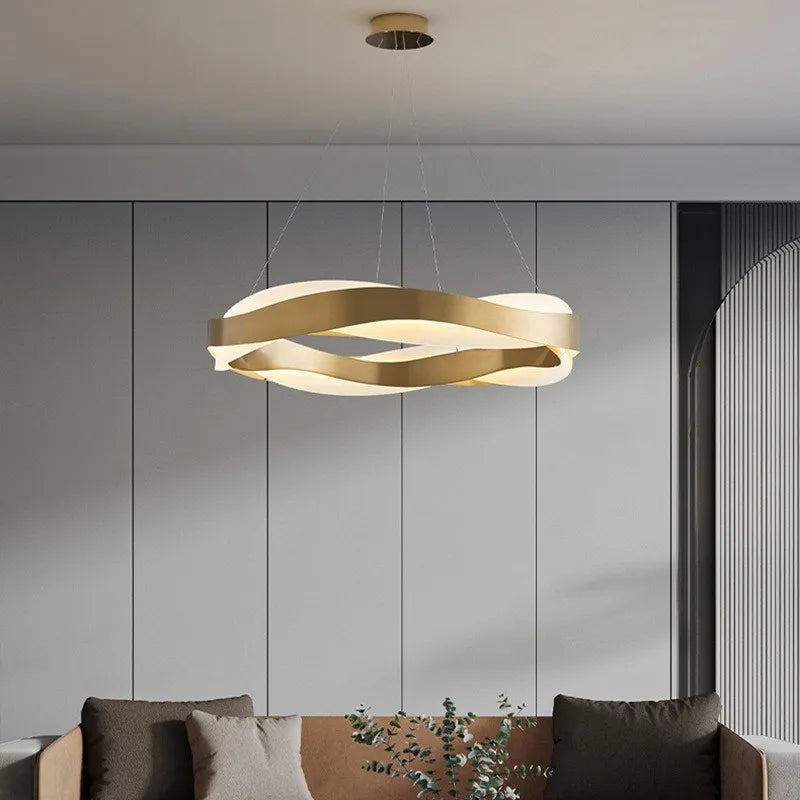 lustre moderne design anneau doré suspension nordique éclairage intérieur - vue 5 sur 11