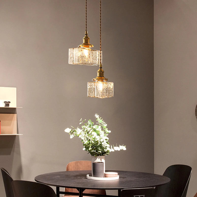 Rétro carré en verre pot suspension Vintage lampe à LED abat-jour lustre pour salle à manger chambre Table de chevet éclairage créatif - vue 5 sur 9