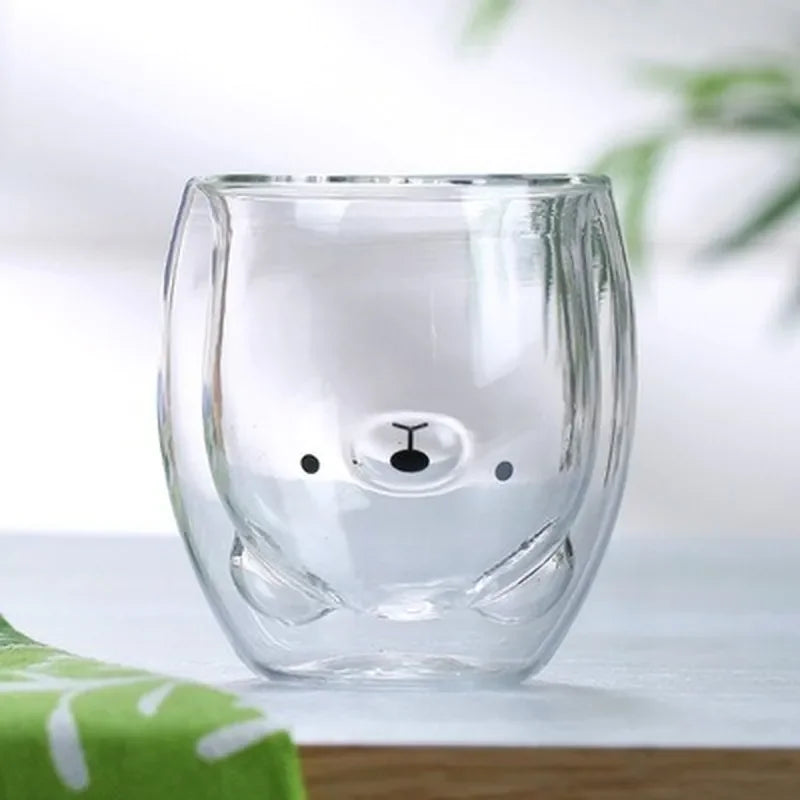 Tasse verre double paroi motifs ours canard 3d