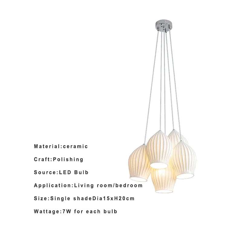 Lamp 3/5 Light Mid Century Pendant Lighting Kitchen Island White Ceramic Cluster Pendant Lights Small Milk Chandelier Vintage - vue 3 sur 10