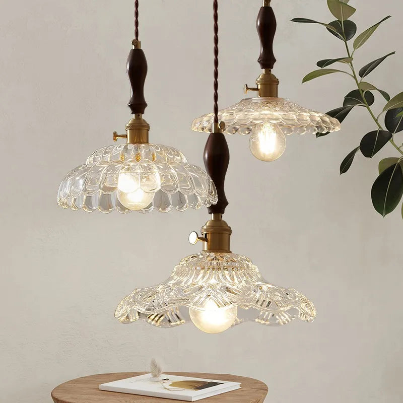 suspension rustique nordique en verre avec interrupteur led - vue 2 sur 15