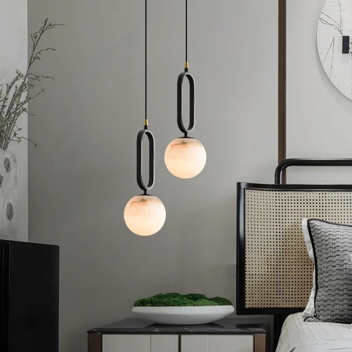 Simple and Luxurious Bedroom, Bedside G9 Small Chandelier Living Room Sofa Background Wall All Copper Natural Marble Decoration - vue 5 sur 8