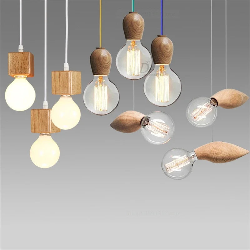 suspension vintage en bois de chêne design moderne - vue 4 sur 15