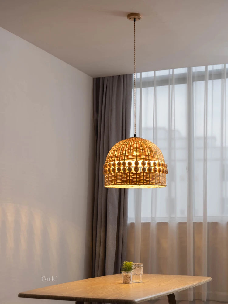suspension en bambou et rotin style vintage nordique rustique - vue 2 sur 9