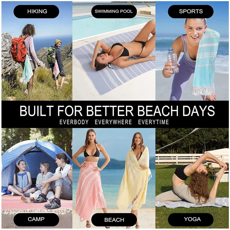 Serviette de plage turque coton franges rayures rapide - vue 7 sur 7