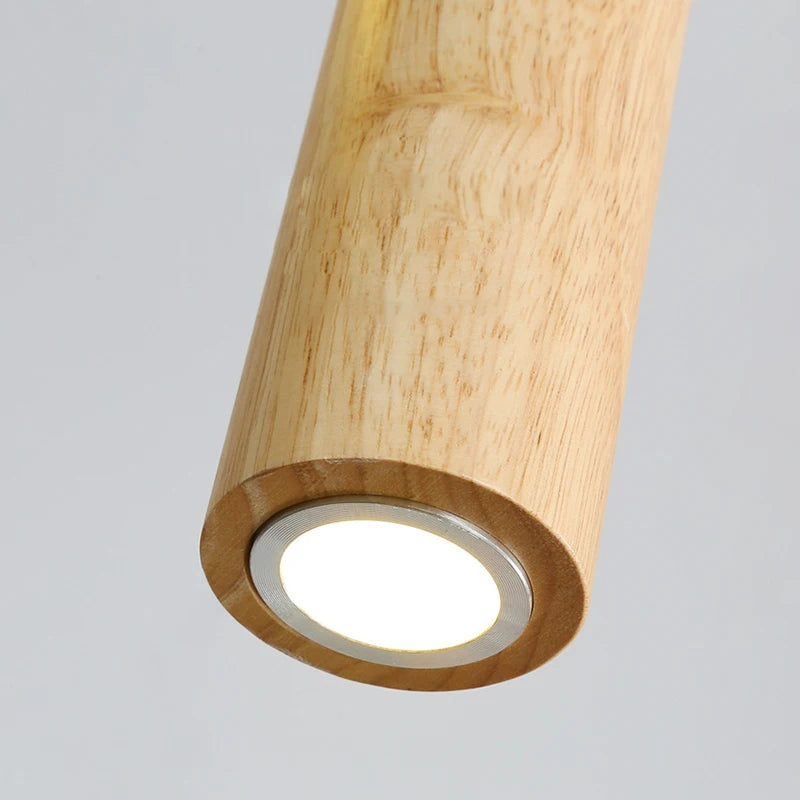 Suspension en bois modernes salle à manger lampe suspendue lampe de chambre restaurant bois de caoutchouc éclairage intérieur LED décor de salon - vue 4 sur 8