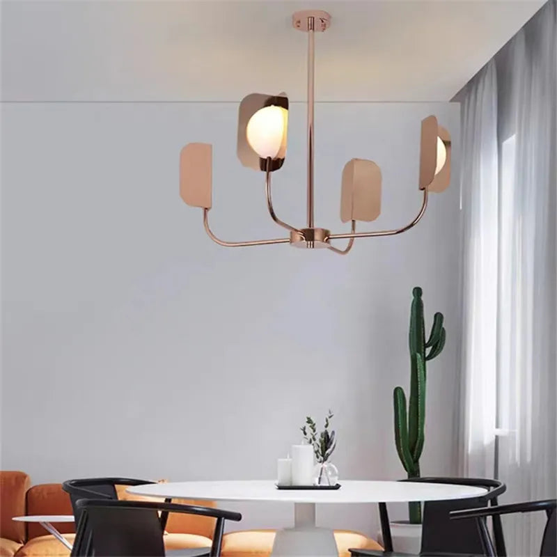 lustre design en verre laiteux avec feuilles métalliques - vue 4 sur 10