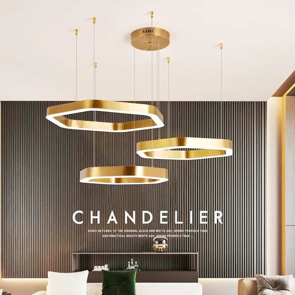 Hexagone Design Led Lustre Moderne De Luxe En Acier Inoxydable Lampe Salon Suspension Luminaire Décor À La Maison Escalier Plafond Lustre - vue 3 sur 14