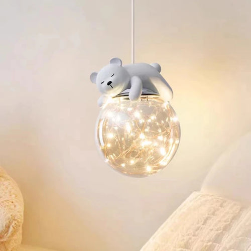 Simple moderne mignon enfants chambre lustres blanc ours lapin lampes bébé chambre fille garçon chambre chevet lustre lumières en verre